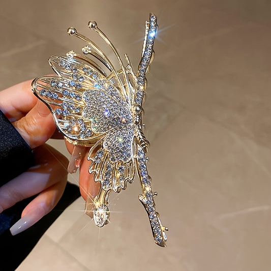 2-Pack Elegant Rhinestone Butterfly Hair Clips - Sparkling Bow Hairpins for Women
