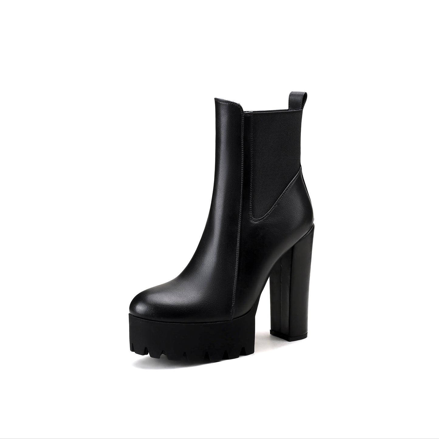 Women's Black, Round Toe, Slip-On, Faux Cover Boots