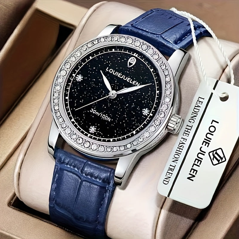 Starry Sky Dial PU Leather Strap Quartz Women's Watch
