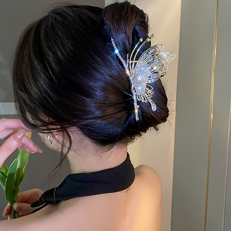 2-Pack Elegant Rhinestone Butterfly Hair Clips - Sparkling Bow Hairpins for Women